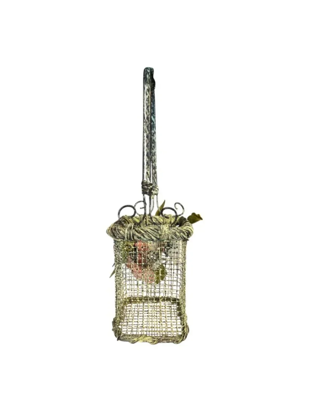 Vintage Metal Mesh Basket Purse Pink White Roses Victorian Shabby Chic Decor